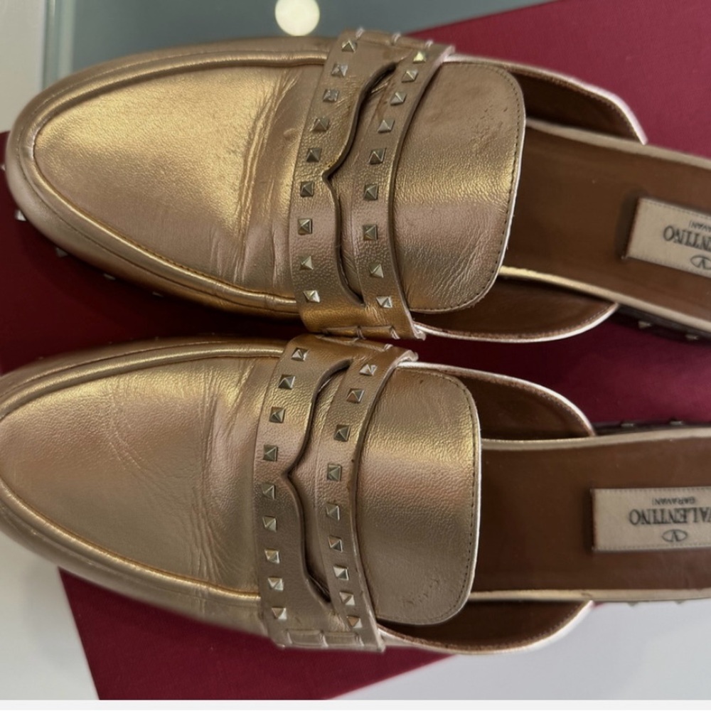 Valentino Women's Metallic Gold Studded Flats